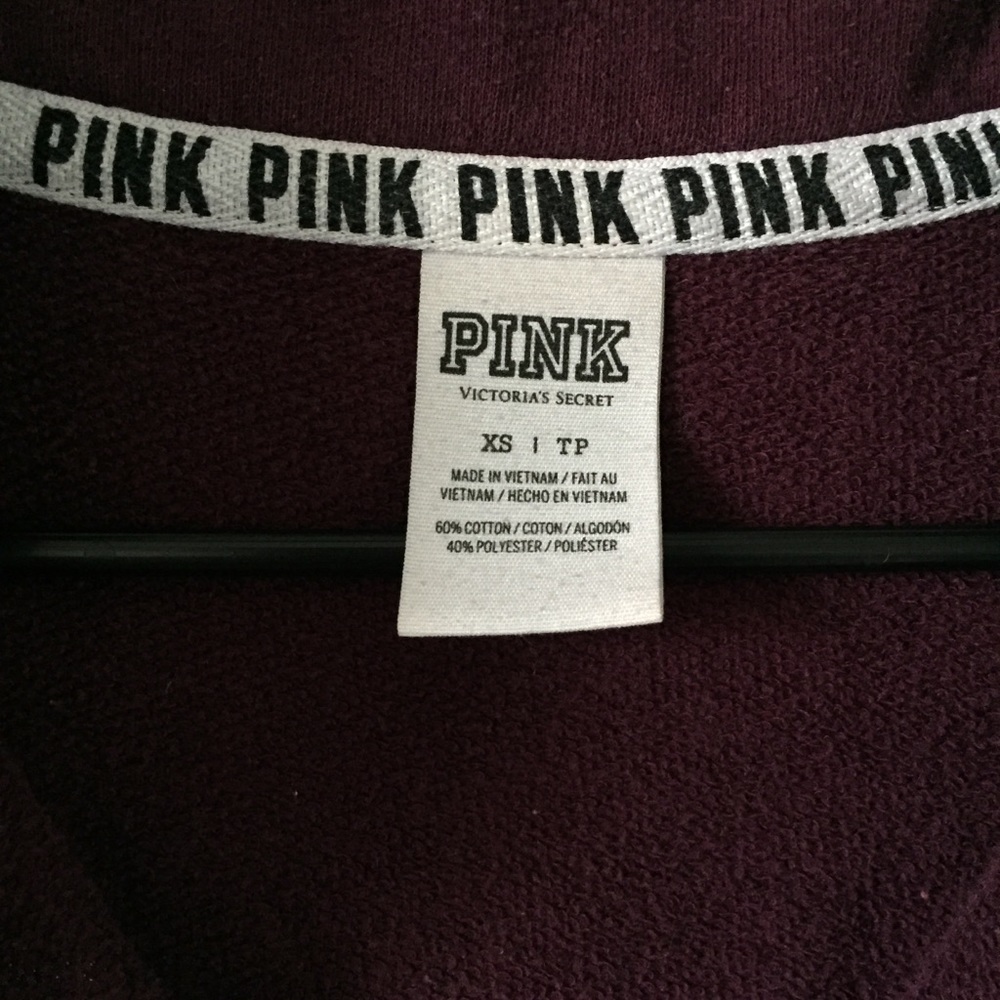 VS Pink Burgundy Zip Up Crew neck Sweater XS - Picture 7 of 8
